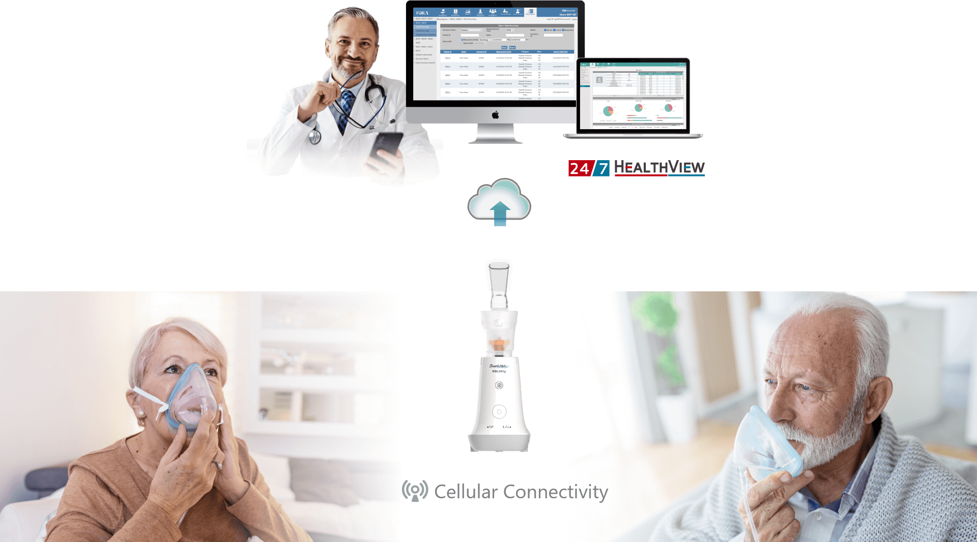 Using FORA Cellular Nebulizer, automatically uploading health data to HealthView