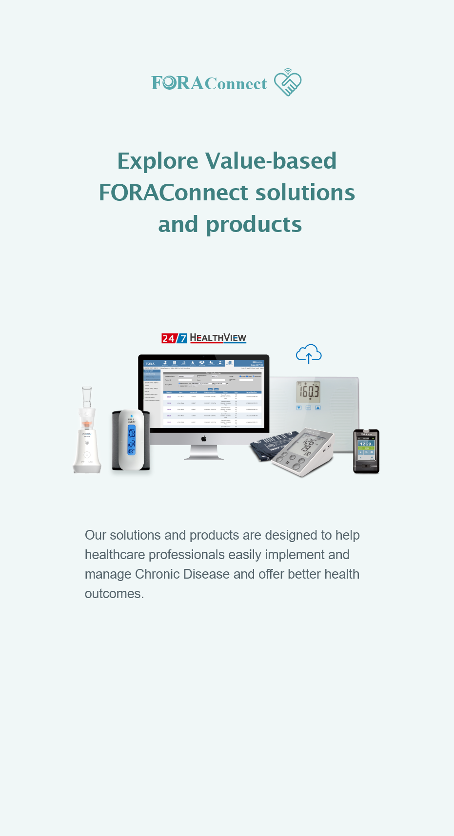 Various FORAConnect solutions and products displayed for exploration