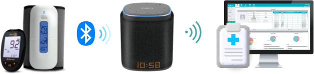 Devices connect to iFORA IntelliSpeaker via Bluetooth, upload data to HealthView via Wi-Fi