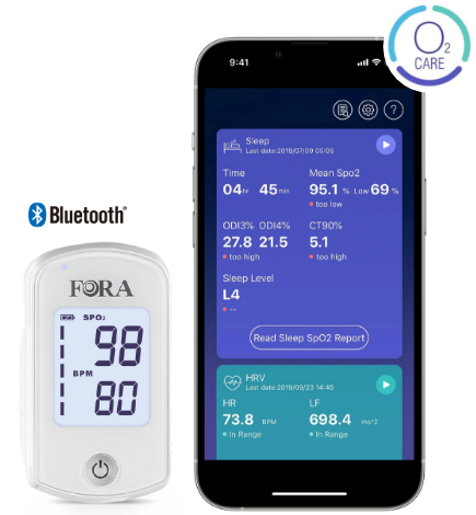 FORA O2 Pulse Oximeter and O2 Care App