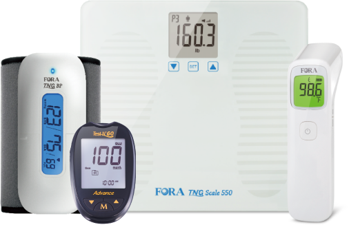 FORA multi-function devices: scale, BP meter, glucose meter, thermometer