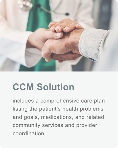 CCM Solution offers a care plan with health problems, goals, medications, and community services.